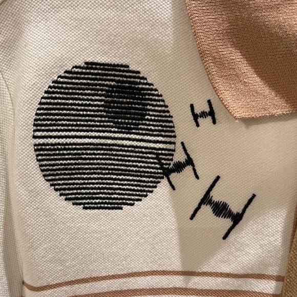 DISNEY STAR WARS | Embroidered Death Star Polo Shirt in Tan/White | Size Small - Picture 3 of 11